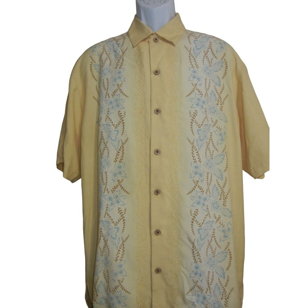 Tommy Bahama Shirt Men Size Large  100% Silk Hawaiian Camp Floral Print Tropical